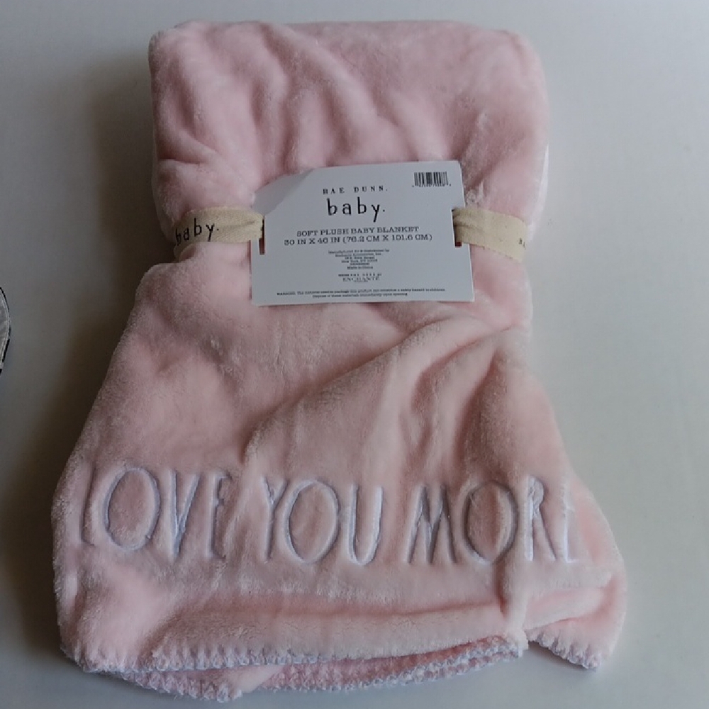 RAE  DUNN PINK SOFT PLUSH EMBROIDERED BLANKET